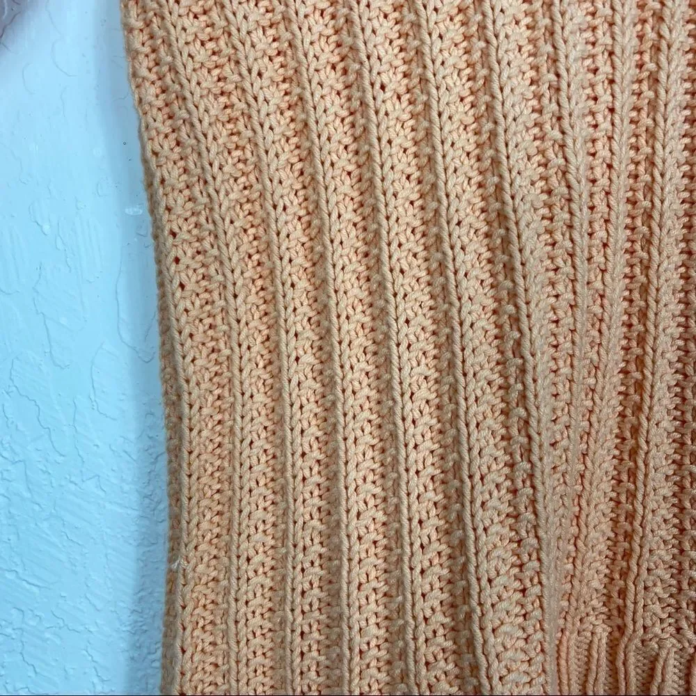 Lucky Brand Peachy Orange Ribbed Knit V Neck Sweater Size S